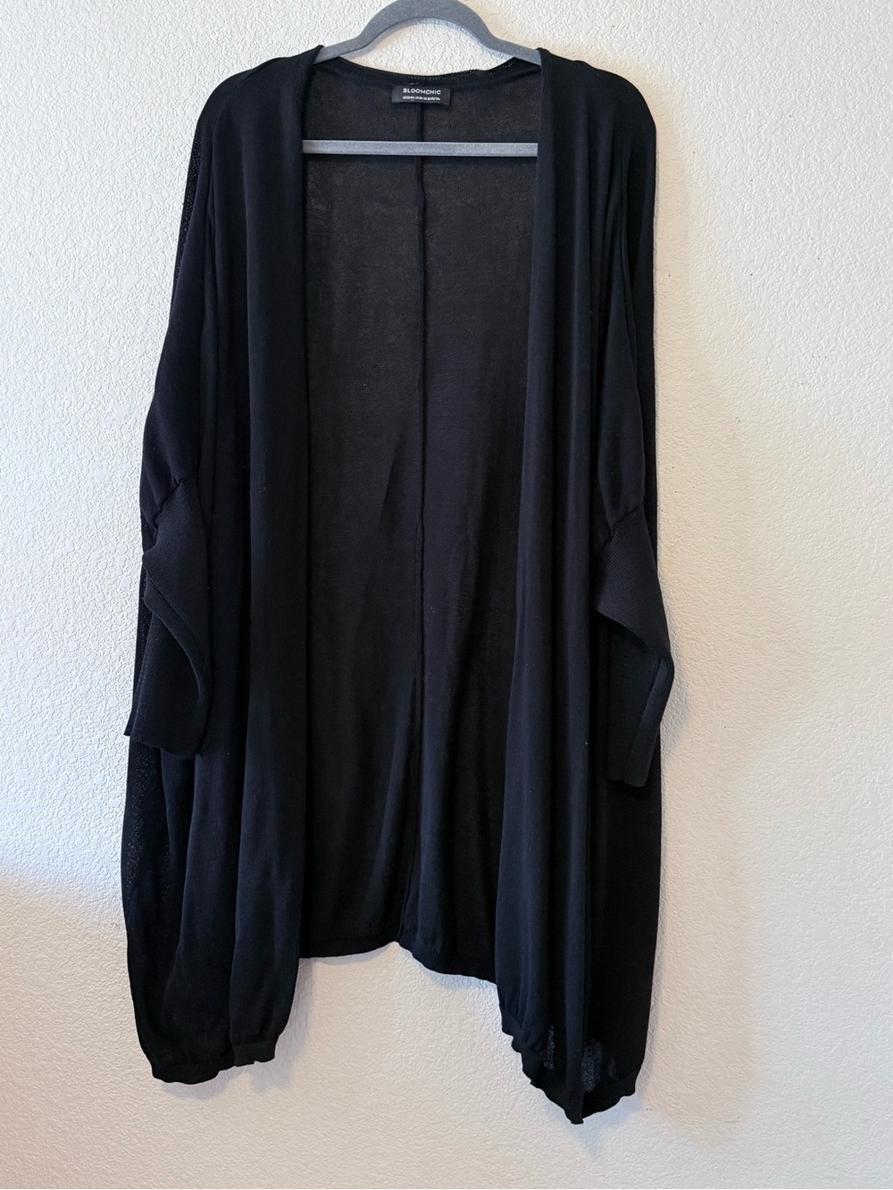 BloomChic Black Open-Front Draped Cardigan